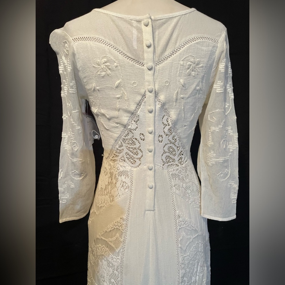 Free People 0 Ivory Cotton Maxi Dress Long Sleeves NWT - Picture 6 of 8